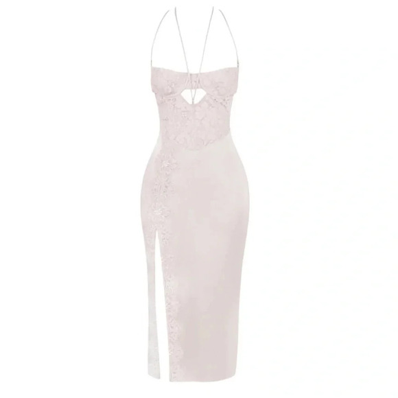 House of CB Lace Cutout Body Con Dress in Crystal Pale Pink Size S NWT - Picture 6 of 15